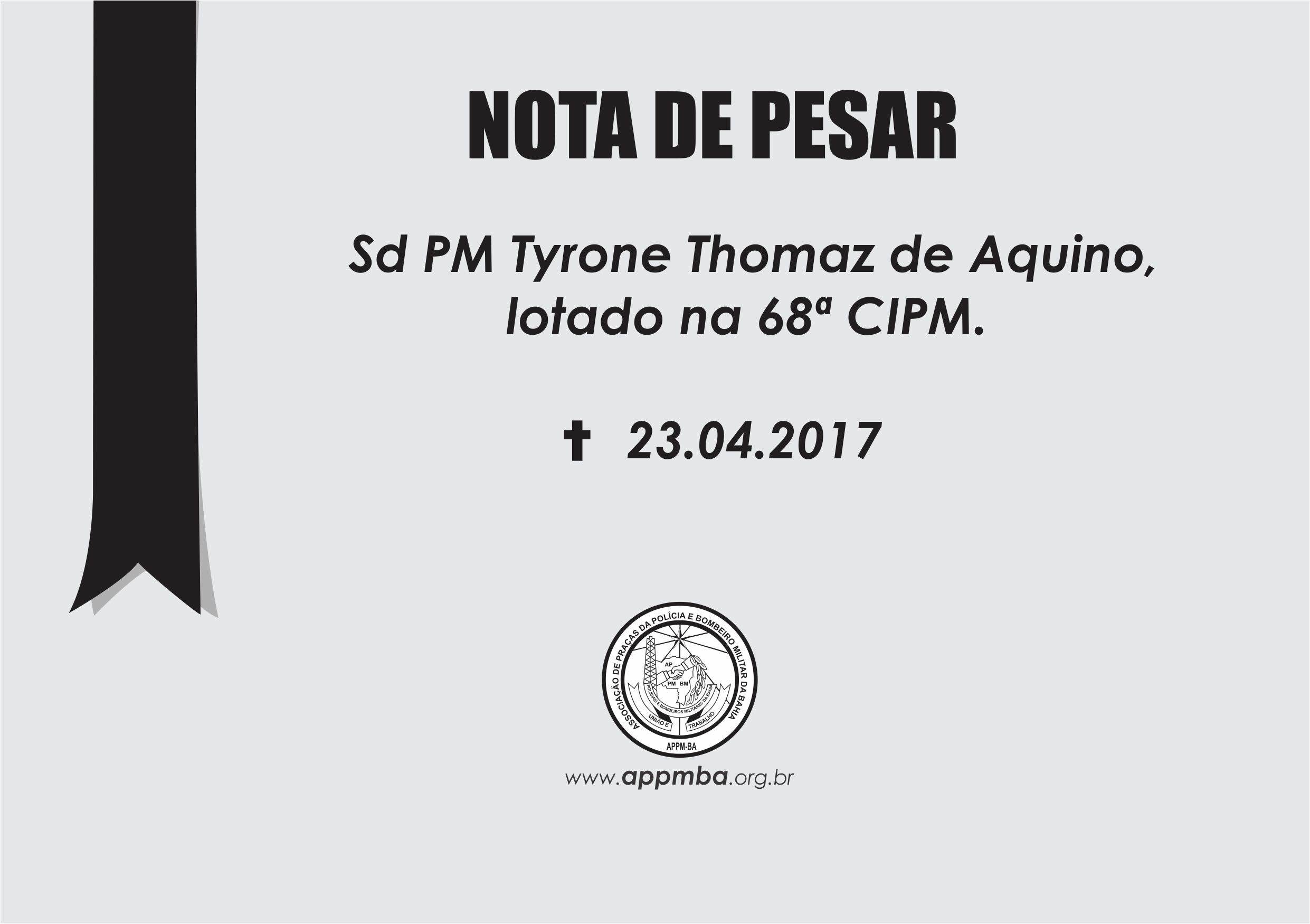Nota de Pesar -  Sd PM Tyrone Thomaz de Aquino