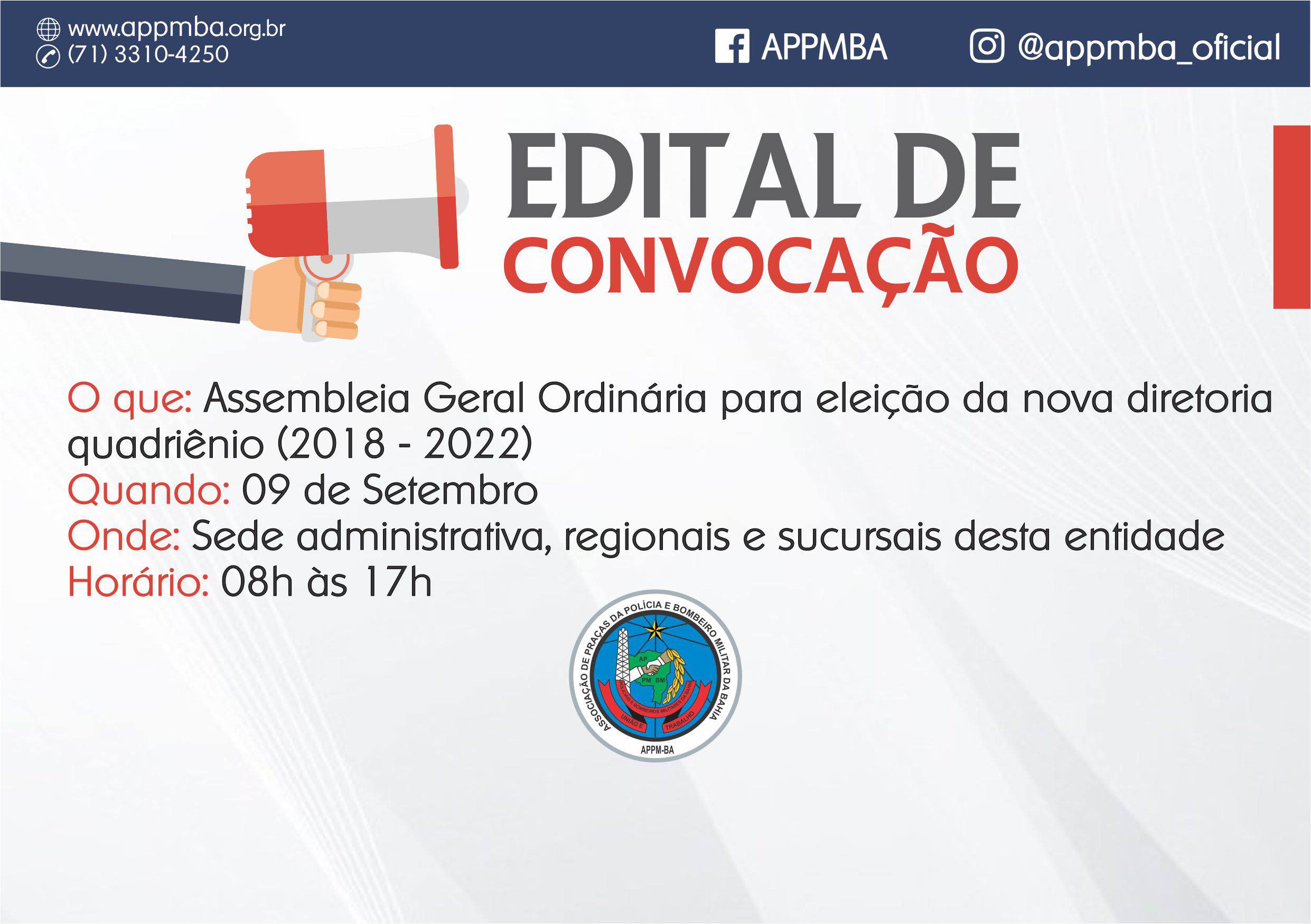Edital de Convocação - Assembleia Geral ORDINÁRIA em 9/set/2018