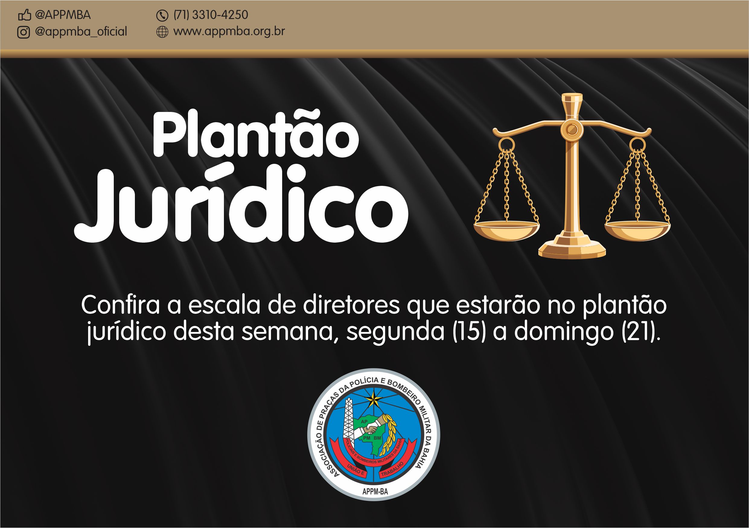 Plantão Jurídico APPM-BA, de 15 a 21/2/2021