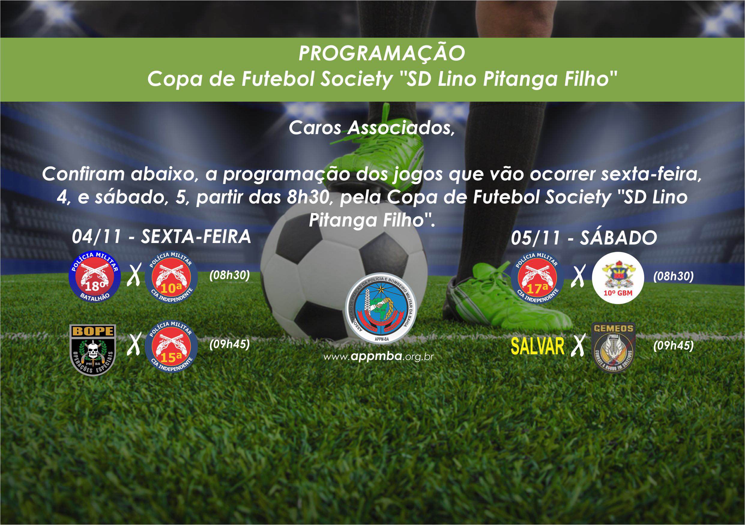 Programação da Copa SD Lino Pitanga, dias 4 e 5/11