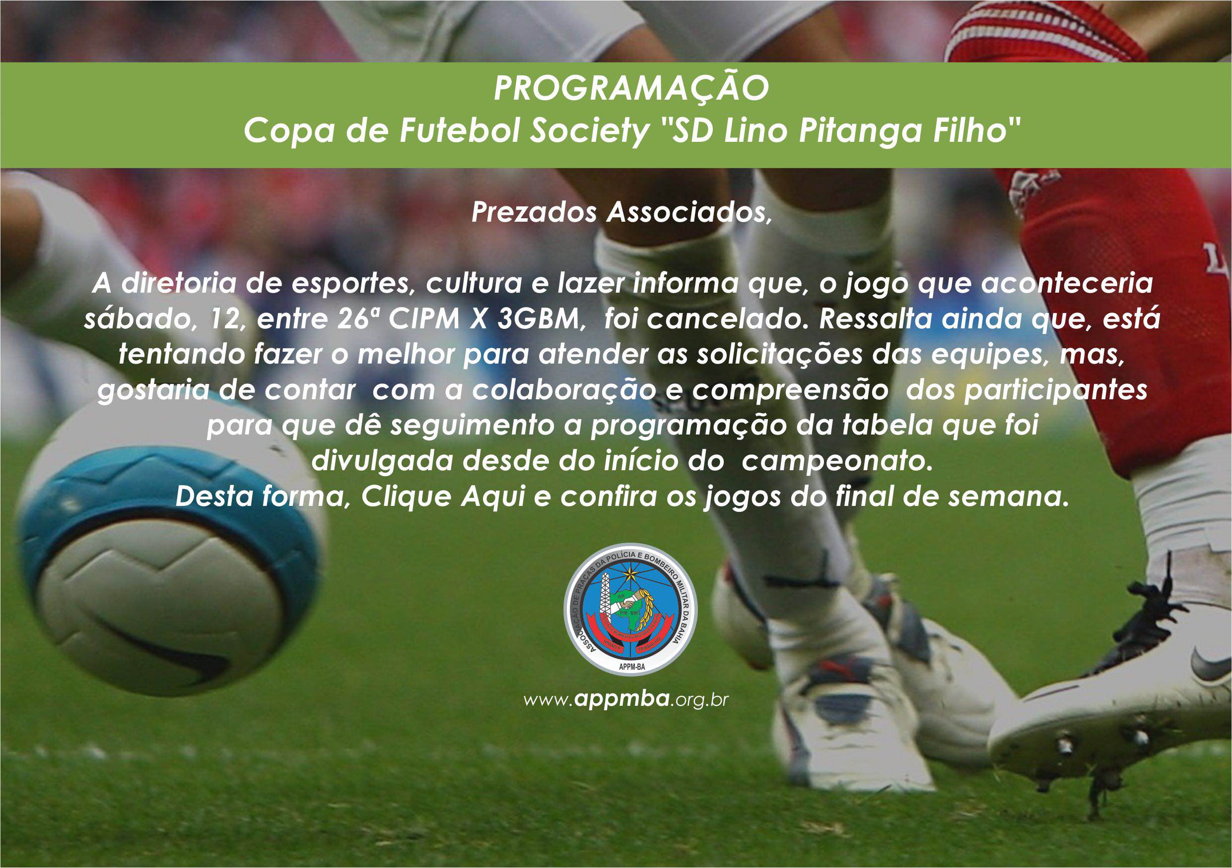 Programação da Copa SD Lino Pitanga, dias 10 a 12/11