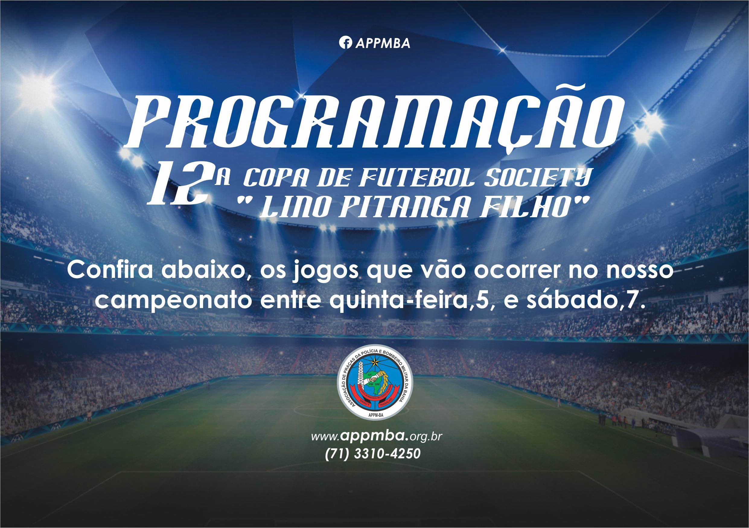 Programação Copa Lino Pitanga - dias 5 a 7/10