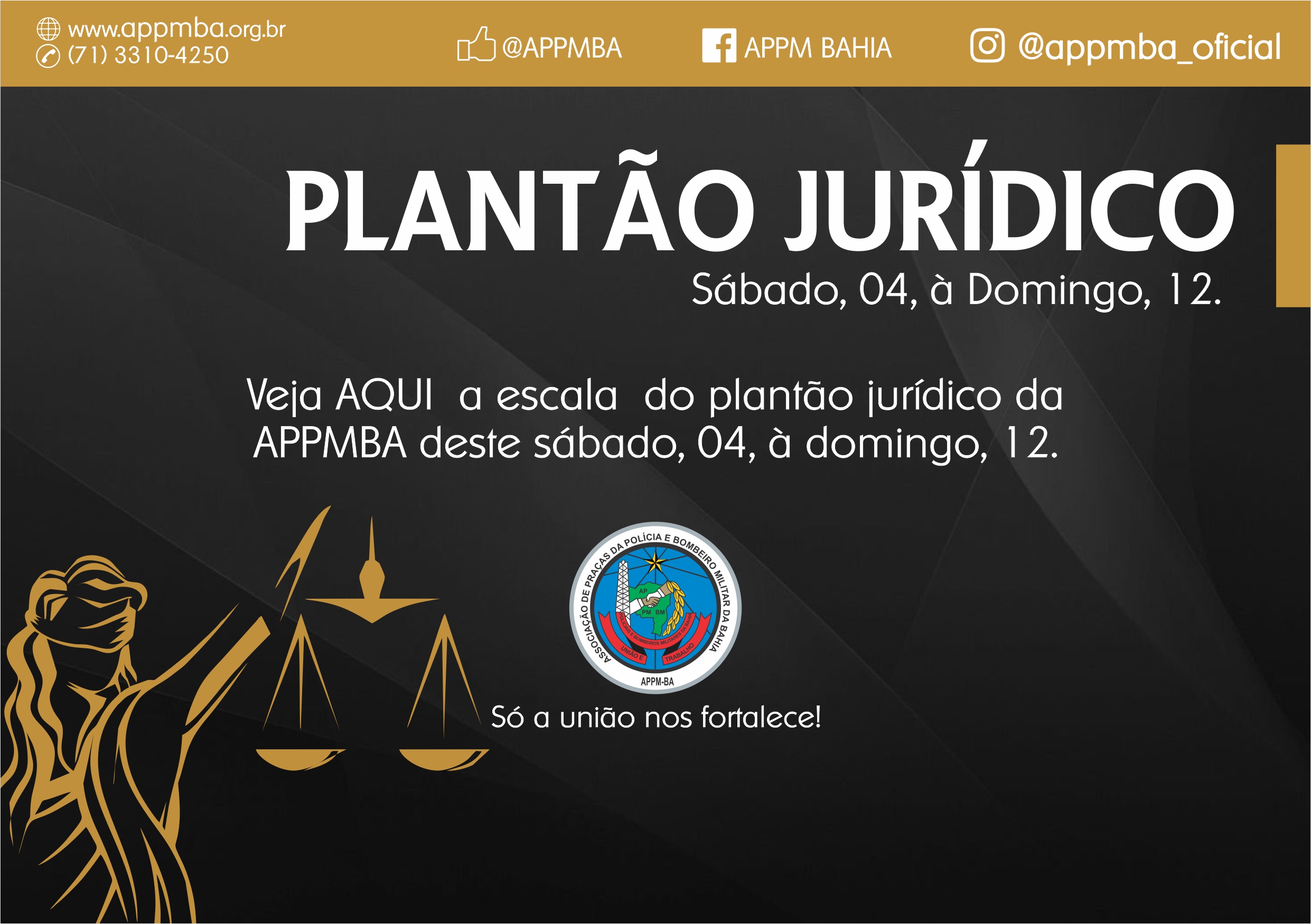 Plantão Jurídico APPM-BA, dias 4 à 12/5/2019