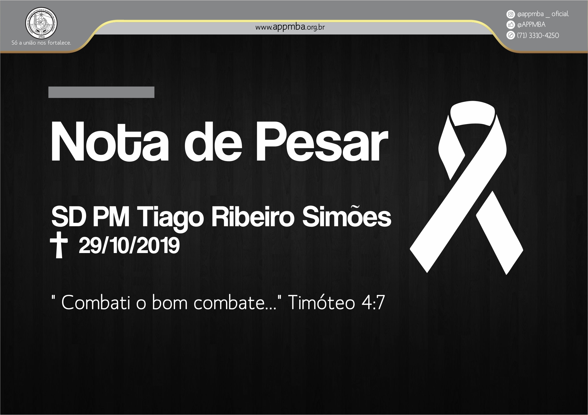 Nota de Pesar - SD PM Tiago Ribeiro Simões